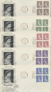 1953 #325-329 Set of QEII Karsh Issue FDCs Blocks Art Craft Cachets Ottawa - Foto 1 di 7
