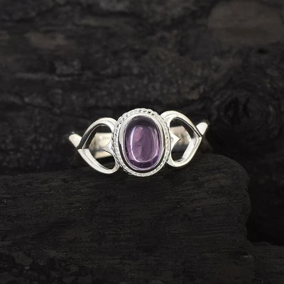 Anello da donna in argento sterling 925 con pietra preziosa ovale ametista... - Immagine 1 di 4