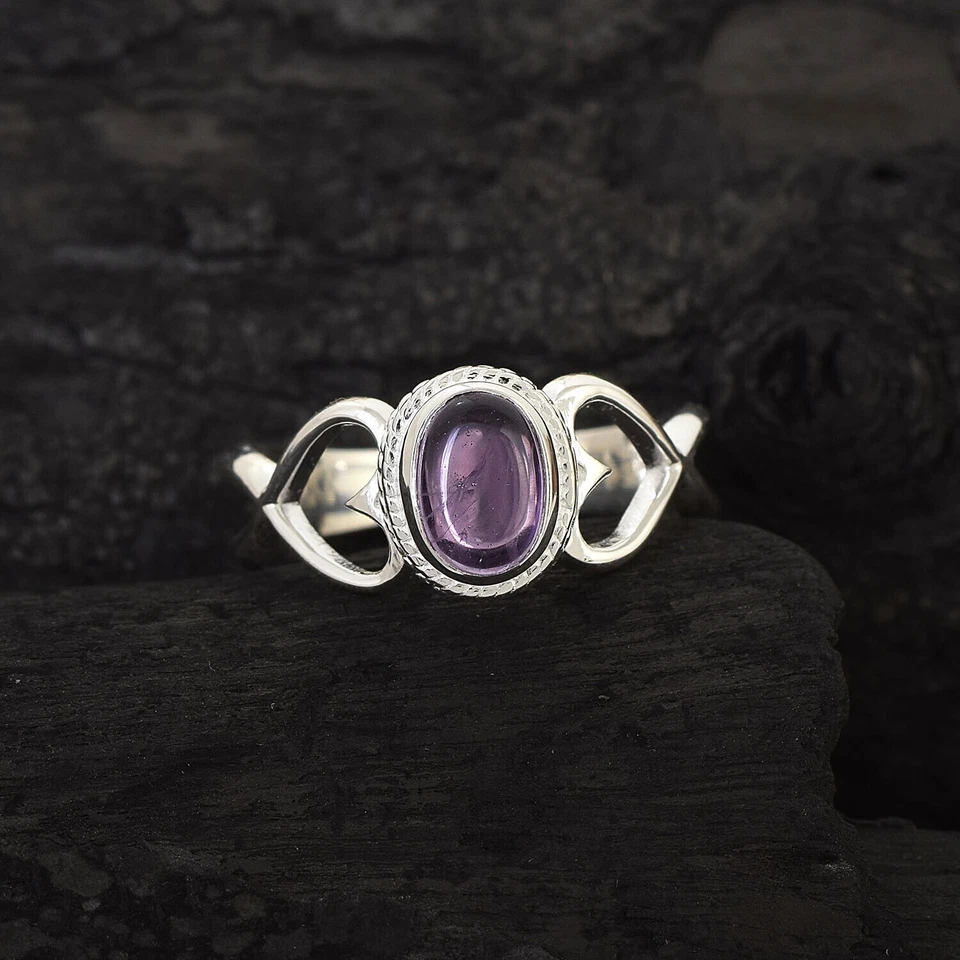 Anello da donna in argento sterling 925 con pietra preziosa ovale ametista... - Immagine 1 di 4