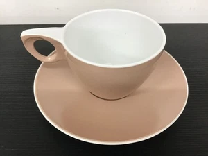 VINTAGE Vogue Melmac Tea Cup & Saucer | Twin Tone Fawn & White | Australian Made - Picture 1 of 4