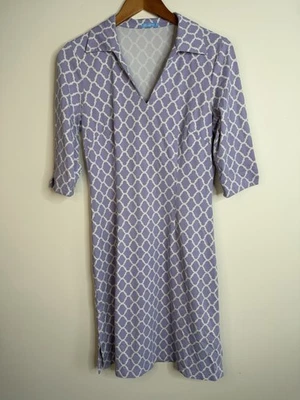 J McLaughlin Sz S Catalina Cloth Dress 3/4 Sleeve Purple White V Neck Stretch - Image 1 of 4