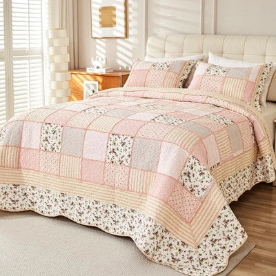 Floral Quilt Sets Bedspread Set 100% Cotton Real Patchwork Bedding Set, All S... - Image 1 of 4