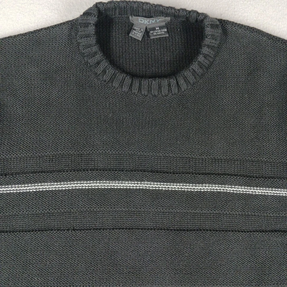 Suéter DKNY Para Hombres Mediano Algodón Cuello Redondo - Negro con Rayas Blancas Foto 1 de 4