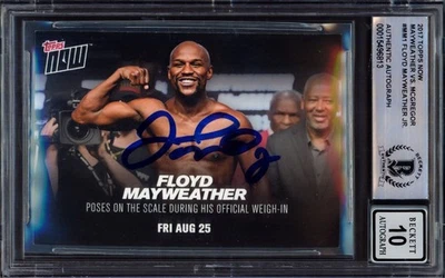 Floyd Mayweather Jr Signed 2017 Topps Now vs. Conor McGregor Card MM1 Sig 10 BAS - Image 1 of 2
