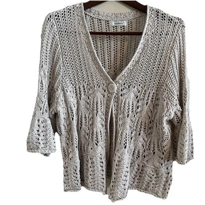 Women’s Crochet Cardigan Sz 2X Open Knit 3/4 Bell Sleeve Cottagecore Twee - Picture 1 of 8