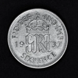 GB GEORGE VI SILVER (.500) SIXPENCE - 1937 ++ SHARP GRADE! ++[1937-6d] - Picture 1 of 2