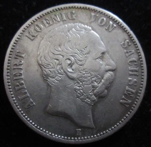 MDS DEUTSCHES REICH KAISERREICH SACHSEN FÜNF 5 MARK 1876 E "ALBERT", SILBER #P - Picture 1 of 2