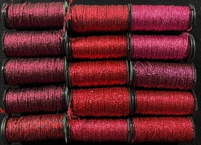 15x Needlepoint/Embroidery THREAD KREINIK 16 Braid synthetic metallic-reds-HV37 - Image 1 of 2