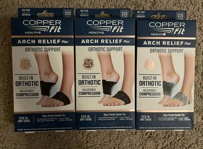 3x lot Copper Fit Health Unisex Arch Relief Plus Built-In Orthotic Support Black - Image 1 of 4