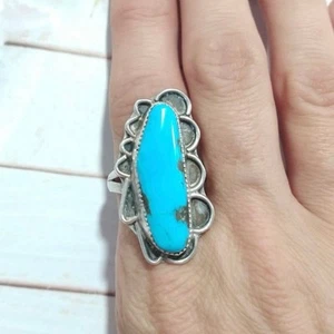 Anillo Para Mujer Vintage Navajo Nativo Americano Turquesa Plata de Ley 925 10.75 - Imagen 1 de 15