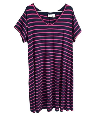 Женская футболка платье 2 X темно-синий розовый в полоску эластичной вязаный расслабленный оболочка - Изображение 1 из 4