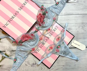 Conjunto de tanga sujetador con ojales rosa vintage VS For Love & Lemons azul - Imagen 1 de 7