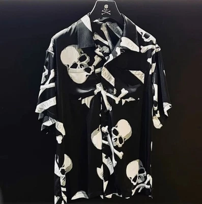 Camisa Mastermind Esqueleto Oscuro Suelta Vacaciones Informal Rayón Hielo Seda Flor Foto 1 de 4