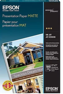Epson Presentation Paper Matte 11"x17" 100 Sheets 27 LB 90 Brightness - Afbeelding 1 van 4