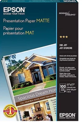 Epson Presentation Paper Matte 11"x17" 100 Sheets 27 LB 90 Brightness - Image 1 of 4