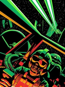 Pilot Luke R2D2 Death Star Skirmish Neon Green Laser Fire Awesome Star Wars Art - Picture 1 of 1