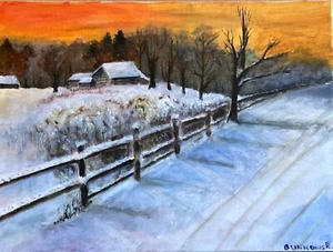 Winter Landscape Acrylic on Canvas Original Art Painting Signed B Ulikowska - Picture 1 of 7