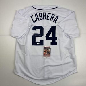 Autographed/Signed Miguel Cabrera Detroit White Baseball Jersey JSA COA
