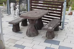 Muebles de jardín mesa con 2 bancos terraza muebles piedra madera jardín conjunto instantáneo - Imagen 1 de 2