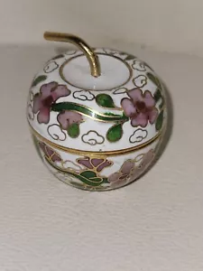 Vintage Cloisonne Apple w/lid Goldstone Stem Chinese Floral Trinket Jewelry Box - Picture 1 of 6