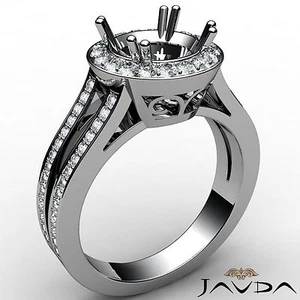 Halo Pave Set Round Semi Mount Diamond Engagement Ring 14k White Gold 0.85Ctw - Picture 1 of 6