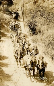 TEAM OF HORSES, HEAVY EQUIPMENT, RPPC PLACER COUNTY CA VINTAGE POSTKARTE (SV 202) - Bild 1 von 2