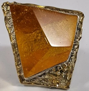 Anillo Modernista Raro Plata de Ley 925 Ámbar Báltico Ajustable 37g Raro - Imagen 1 de 12
