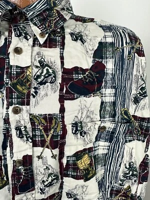 Camisa estampada de escalada de montaña vintage de los 90 para hombre XL con botones Roundtree Yorke AOP Foto 1 de 4