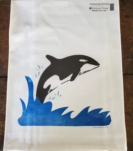Flour Sack Towel Orca Killer Whale Pacific Northwest Art Made in USA 30 x 30 in - Picture 1 of 3