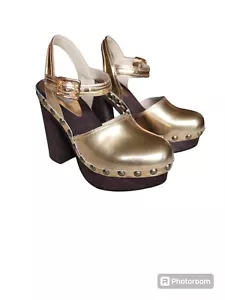 L’autre Chose Gold Leder 5 Zoll Plateau Clogs Größe 38 /7,5 US Made in Italy - Bild 1 von 12
