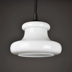 VTG Space Age Opaline Glass White Pendant Light 70s Yugoslavia MCM Retro - Picture 1 of 7