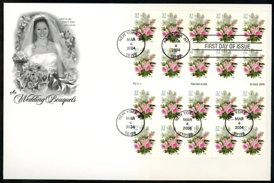 #3836a  FDC Artcraft  "LOVE-Wedding Bouquets" Booklet Pane 37 cents, complete - Image 1 of 2