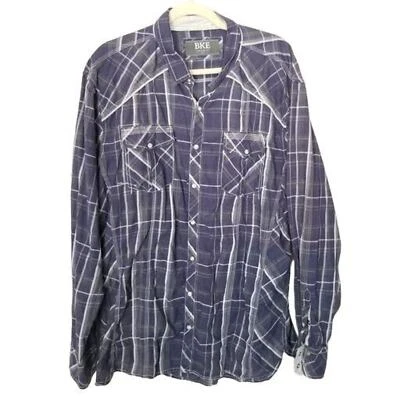 Camisa a Presión BKE Perla Camisa Occidental Camisa a Cuadros Hombres XXL Púrpura Camisa Manga Larga Foto 1 de 4