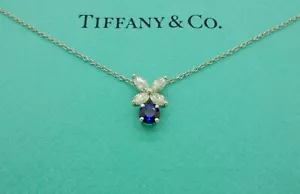 Authentic Tiffany & Co. Victoria Diamond Sapphire Pendant Platinum Necklace - Picture 1 of 13