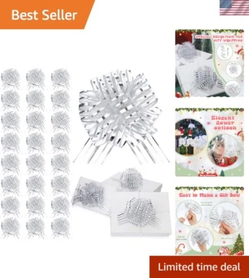 Прелестно 6 дюймов банты - 24 упаковки серебро и белый подарок упаковка наслаждения - Изображение 1 из 4