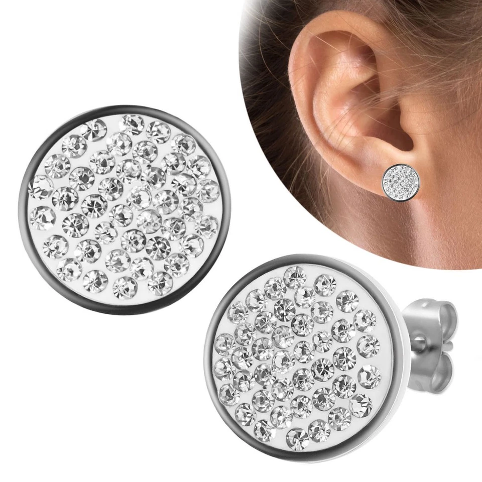 1 Paar Edelstahl Ohrstecker Ohrringe Glitzerstrass Glitter silber weiß Zirkonia  - Bild 1 von 1