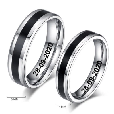 Personalized Engraved Couple Men Women Wedding Ring Eternity Promise Silver Band - Image 1 of 4