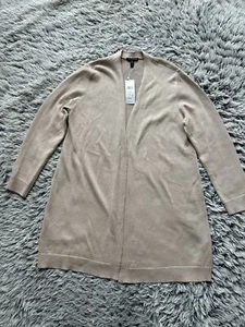 Eileen Fisher NWT Sweater Women Large Beige Open Front Long Cardigan Linen Blend - Picture 1 of 10