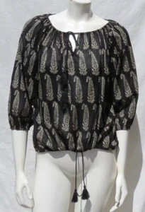 DENIM & SUPPLY RALPH LAUREN RL BOHO Black Paisley Cotton Peasant Blouse Top S - Picture 1 of 5