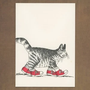 Unused Vintage 1979 B. KLIBAN CATCARDS Blank Note Card, Funny Cat Red Shoes Art - Picture 1 of 6