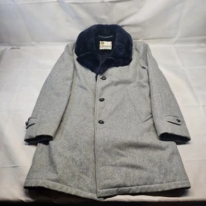 Vintage Lakeland Herren 38 Wolle Mantel Jacke Fell gefüttert grau/schwarz EUC - Bild 1 von 9