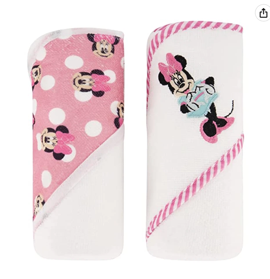 NWT Disney Baby Girl Minnie Mouse Hooded Towel Set of 2 Pink Polka Dot - Image 1 of 1