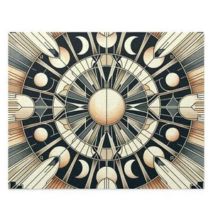 Puzzle (120, 252, 500-Piece) Art Deco Lunar Phases Geometric Pattern Retro Game - Picture 1 of 3