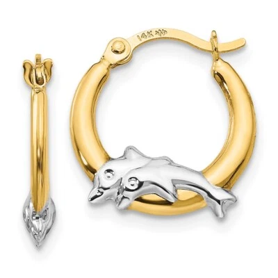 Real 14kt Madi K w/Rhodium Dolphin Hoop Earrings - Image 1 of 4