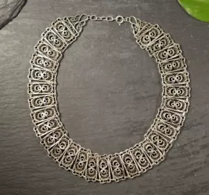 Zauberhafte Silber Kette Collier Flach Verschnörkelt Filigran Vintage Retro - Bild 1 von 12