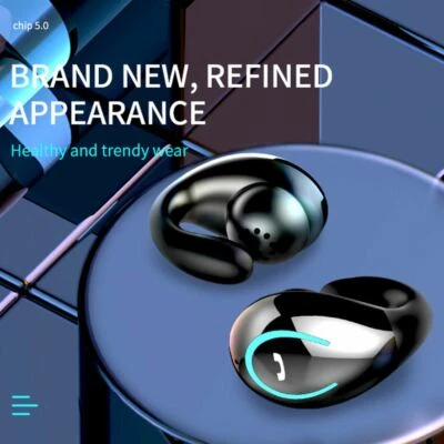 Auricolare Bluetooth 5.0 Elegante LED Earless On-Ear Wireless Blue Clip a Anello - Immagine 1 di 3