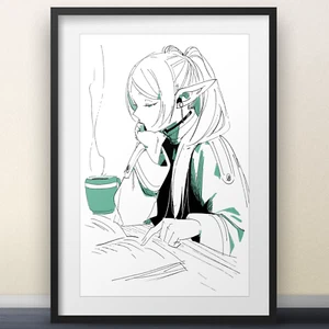Frieren Reading Sketch by Abe Tsukasa - 17x11" Print - Anime manga funko pop - Picture 1 of 4