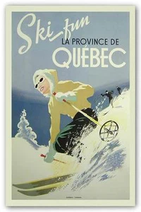 IMPRESIÓN ARTÍSTICA DE INVIERNO Ski Fun La Province de Quebec 1948 - Imagen 1 de 1