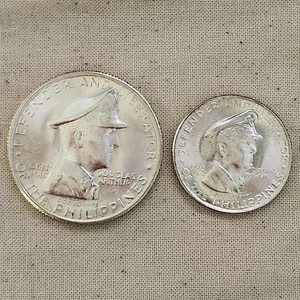 1947 S DOUGLAS MacARTHUR Philippine One Peso & 50 Centavos Silver (2 Coin Lot) - Picture 1 of 6