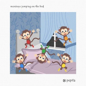 Monkeys Jumping On The Bed Needlepoint Kit or Canvas - Picture 1 of 2